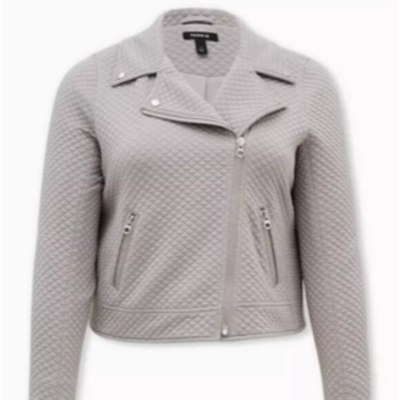 Torrid Pebble Grey Quilted Knit Moto Jacket – Torrid Size 0 / L - NWOT - Picture 2 of 8